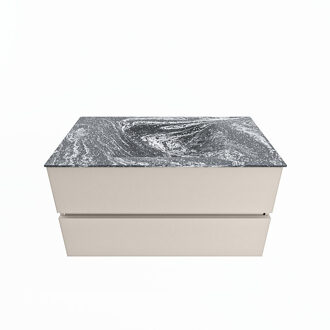 Mondiaz VICA-DLUX 90cm badmeubel onderkast Linen 2 lades. Inbouw wastafel CLOUD midden zonder kraangat, kleur Lava.