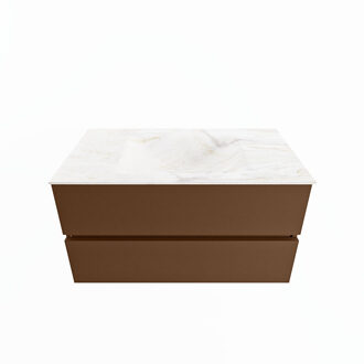 Mondiaz VICA-DLUX 90cm badmeubel onderkast Rust 2 lades. Inbouw wastafel CLOUD midden zonder kraangat, kleur Ostra.