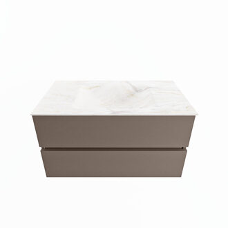 Mondiaz VICA-DLUX 90cm badmeubel onderkast Smoke 2 lades. Inbouw wastafel CLOUD midden 1 kraangat, kleur Ostra.