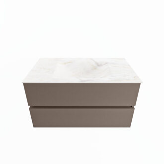 Mondiaz VICA-DLUX 90cm badmeubel onderkast Smoke 2 lades. Inbouw wastafel CLOUD midden zonder kraangat, kleur Ostra.