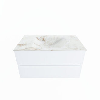 Mondiaz VICA-DLUX 90cm badmeubel onderkast Talc 2 lades. Inbouw wastafel CLOUD midden 1 kraangat, kleur Frappe.