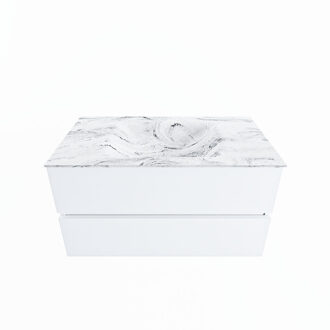 Mondiaz VICA-DLUX 90cm badmeubel onderkast Talc 2 lades. Inbouw wastafel CLOUD midden 1 kraangat, kleur Glace.