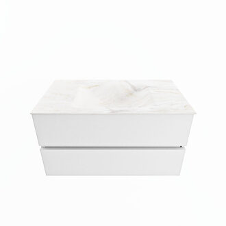 Mondiaz VICA-DLUX 90cm badmeubel onderkast Talc 2 lades. Inbouw wastafel CLOUD midden 1 kraangat, kleur Ostra.