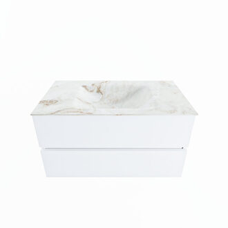 Mondiaz VICA-DLUX 90cm badmeubel onderkast Talc 2 lades. Inbouw wastafel CLOUD midden zonder kraangat, kleur Frappe.