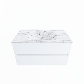 Mondiaz VICA-DLUX 90cm badmeubel onderkast Talc 2 lades. Inbouw wastafel CLOUD midden zonder kraangat, kleur Glace.