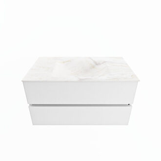 Mondiaz VICA-DLUX 90cm badmeubel onderkast Talc 2 lades. Inbouw wastafel CLOUD midden zonder kraangat, kleur Ostra.