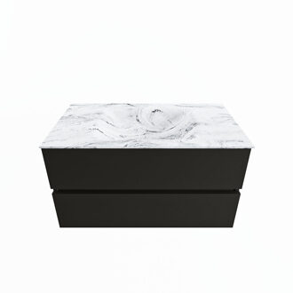 Mondiaz VICA-DLUX 90cm badmeubel onderkast Urban 2 lades. Inbouw wastafel CLOUD midden 1 kraangat, kleur Glace.