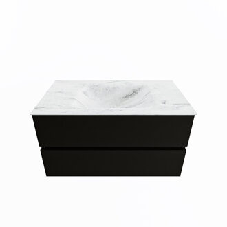 Mondiaz VICA-DLUX 90cm badmeubel onderkast Urban 2 lades. Inbouw wastafel CLOUD midden 1 kraangat, kleur Opalo.