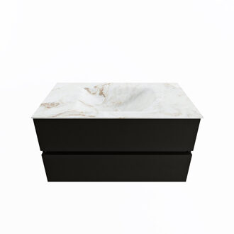 Mondiaz VICA-DLUX 90cm badmeubel onderkast Urban 2 lades. Inbouw wastafel CLOUD midden zonder kraangat, kleur Frappe.