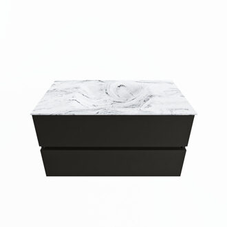 Mondiaz VICA-DLUX 90cm badmeubel onderkast Urban 2 lades. Inbouw wastafel CLOUD midden zonder kraangat, kleur Glace.