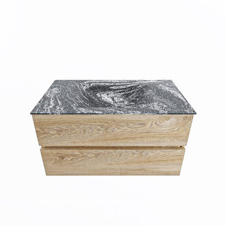 Mondiaz VICA-DLUX 90cm badmeubel onderkast Washed Oak 2 lades. Inbouw wastafel CLOUD midden zonder kraangat, kleur Lava.