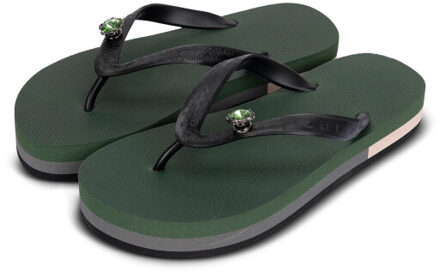 Mondriaan switch dames slipper met hak legergroen, , maat: Bruin/groen - 41-42