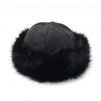 Mongoolse Hoed Mannen Vrouwen Winter Faux Fur Suède Pluizige Beanie Warme Dikke Muts Sneeuw Cap zwart