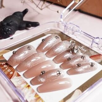 Monina Premium Wearable Gel Nail Tips Set Fairy Reverse French Cat Eye - 1 Set