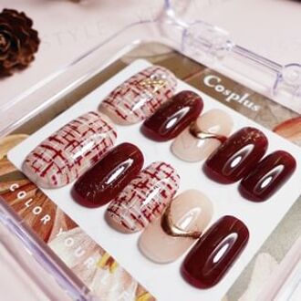 Monina Premium Wearable Gel Nail Tips Set Red And White Woolen Chanel - 1 Set