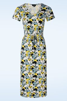 Monique jurk in bouquet lemon Blauw/Geel/Multicolour