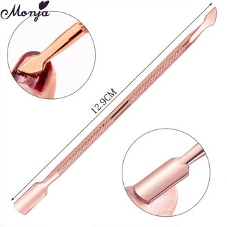 Monja 3 Stijlen Rvs Nail Art Cuticle Pusher Dubbele Hoofd Rose Goud Dode Huid Reinigen Remover Bestanden Manicure Care tool 04