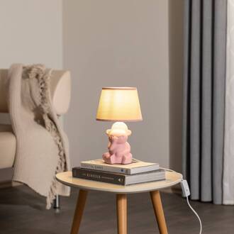 Monkey tafellamp, roze, keramiek, 28 cm hoog, E14