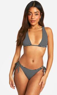 Mono Gestreepte Geribbelde Bikini Slip Met Zijband, Black - 38