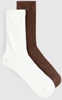 Monochrome Geribbelde Sokken (2 Paar), Cream - ONE SIZE
