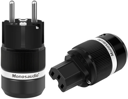 Monosaudio E100R/F100R Pure Copper Rhodium Plated Schuko EU Power Plug European Male connector+IEC Female Connector Plug