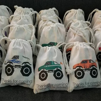 Monster Truck Party Favor bag personalised baby Shower bags kid Birthday party Treat Bags bachelorette welcome muslin gift bag