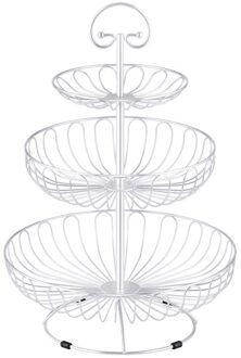 Montage 3 Tiers Metalen Fruit Serveren Kom Mand Aanrecht Display Fruit Groenten Opslag Stand Snacks Houder Voor Partijen wit