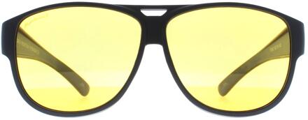 Montana Aviator Unisex Mat Zwart Geel Gepolariseerd FO6 Fit Over Bril Nacht Rijden Zonnebril - One Size