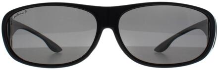 Montana Rechthoek Unisex Glimmend Zwart Rook Gepolariseerd FO2 Fit Over Bril Zonnebril - maat