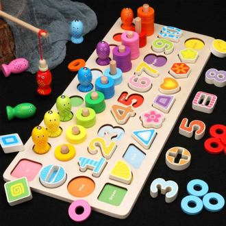 Montessori Educational Wooden Toys Children Busy Boards Math Fishing Kids Wooden Preschool Montessori Toy Counting Geometry