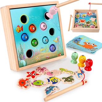 Montessori Educational Wooden Toys Magnetic Games Fishing Toy Game Kids 3D Fish Baby Kids Outdoor Funny Toys for Children Gifts