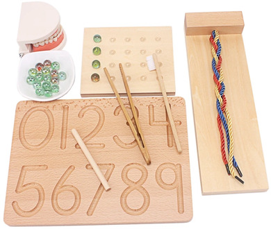 Montessori Wood Toys Baby Practical Life Simulated Brush Tooth Toys Braiding Board Egg Clip Marbles Game Toys for Children 2-4