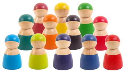 Montessori Wooden Toys Grimm's 12 Color Rainbow Friends Peg Dolls Wooden Pretend Play People Figures Doll Colorful Blocks Toys