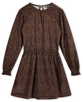 Moodstreet Meisjes jurk velours luipaard - Camel - Maat 110/116