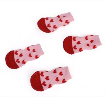 Mooie 4 Stuks Huisdieren Honden Sokken Poten Printing Puppy Honden Pet Knits Sokken Anti Slip Skid Bottom Kat Sokken 3 kleur selectie Roze / M