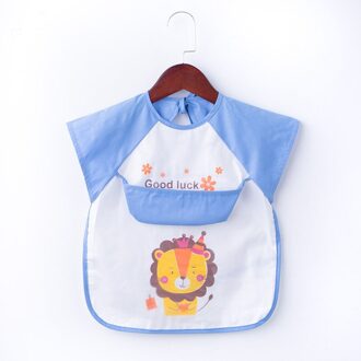 Mooie Baby Slabbetjes Cartoon Dieren Baby Jongen Meisje Bib Waterdicht Baby Peuter Korte Mouwen Schort Voeden Burp Doek blauw leeuw