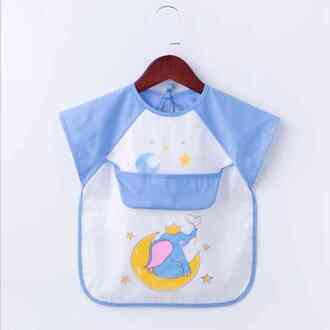 Mooie Baby Slabbetjes Cartoon Dieren Baby Jongen Meisje Bib Waterdicht Baby Peuter Korte Mouwen Schort Voeden Burp Doek blauw olifant