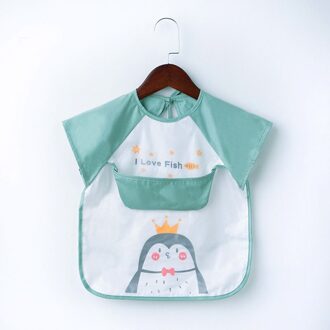 Mooie Baby Slabbetjes Cartoon Dieren Baby Jongen Meisje Bib Waterdicht Baby Peuter Korte Mouwen Schort Voeden Burp Doek groen pinguïn