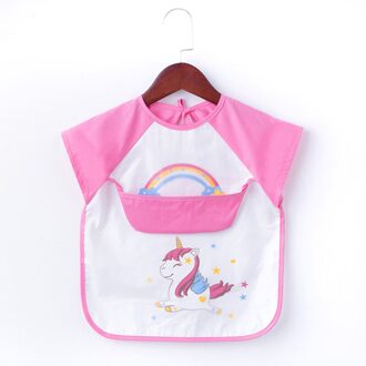 Mooie Baby Slabbetjes Cartoon Dieren Baby Jongen Meisje Bib Waterdicht Baby Peuter Korte Mouwen Schort Voeden Burp Doek roos paard