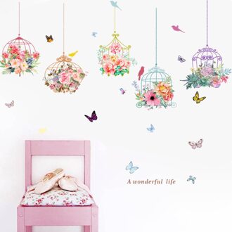 Mooie Bloemen Rose Birdcage Butterfly DIY Muurstickers voor Woonkamer Slaapkamer Achtergrond Woondecoratie Decals room decor