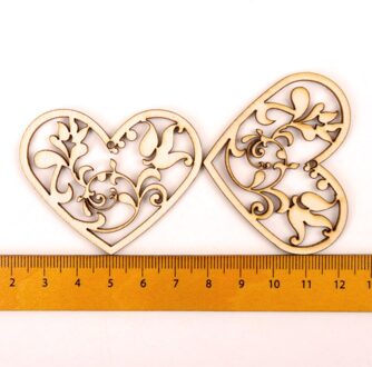 Mooie Hart Patroon Houten Scrapbooking Schilderij Collectie Craft Handgemaakte Diy Accessoire Home Decoratie 48-56Mm 10Pcs