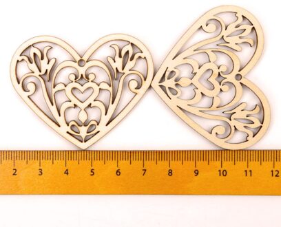 Mooie Hart Patroon Houten Scrapbooking Schilderij Collectie Craft Handgemaakte Diy Accessoire Home Decoratie 48-56Mm 10Pcs