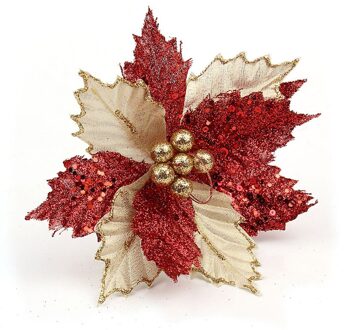 Mooie Kerstboom Decoraties Kunstmatige Bloemen Poinsettia Glitter Bloem Bruiloft Ornament Decoratie Ornament