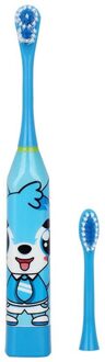 Mooie Kinderen Elektrische Tandenborstel Cartoon Patroon Dubbelzijdig Tand Opzetborstels Elektrische Tanden Borstel Voor Kinderen Met 2 Stuks hoofd blauw