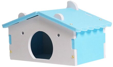 Mooie Kleine Huisdier Hamster Muizen Eekhoorn Hamster Huis Houten Slapen Huis Nest Speelgoed Kooi Decor 14cm x 9cm x 8cm Blauw