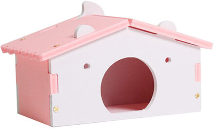 Mooie Kleine Huisdier Hamster Muizen Eekhoorn Hamster Huis Houten Slapen Huis Nest Speelgoed Kooi Decor 14cm x 9cm x 8cm Roze