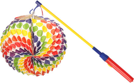 Mooie Lampion gekleurde stippen met lampionstokje setje