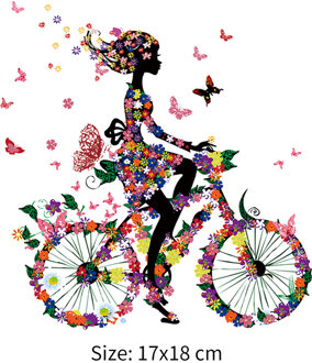 Mooie Parches Meisje Op De Fiets Vlinder Patches Voor Kleding Bag Wasbare Warmteoverdracht Vinyl Stickers Ijzer Geappliceerd