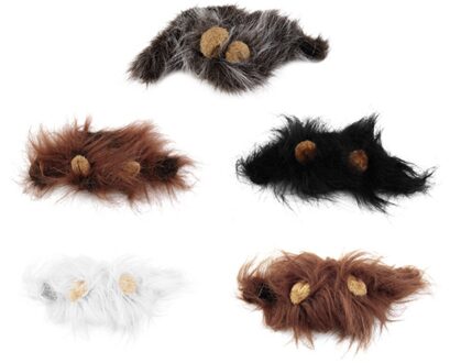 Mooie Pet Kostuum Jurk Kat Hond Pruik Emulatie Leeuw Haar Mane Oren Hoofd Cap Herfst Winter Dress Up Kostuum Uitlaat sjaal wit