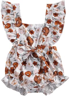 Mooie Peuter Baby Meisjes Bodysuit Bloemen Print Ruches Korte Mouw Strik Jumpsuits 0-24M 6m